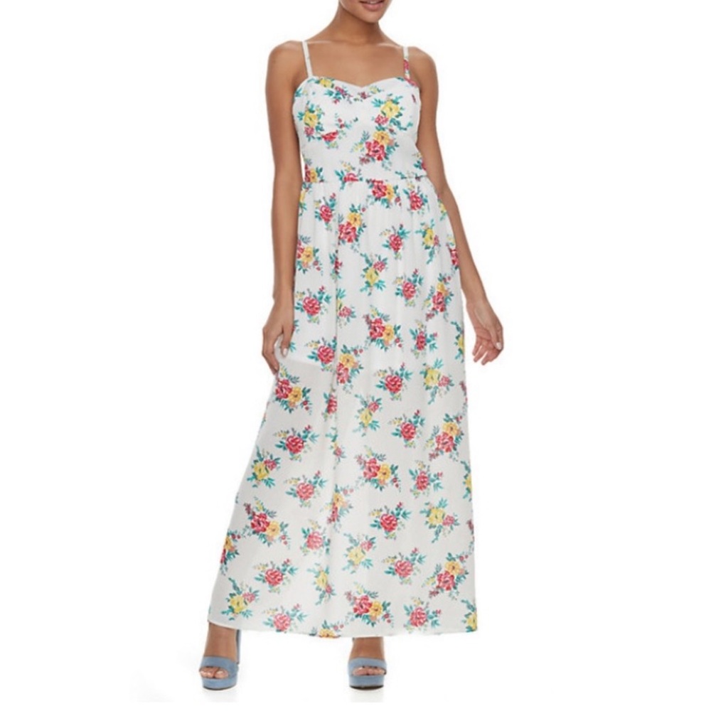 Lily Rose White Floral Back Slit Maxi Dress SZ M Feminine Cottagecore